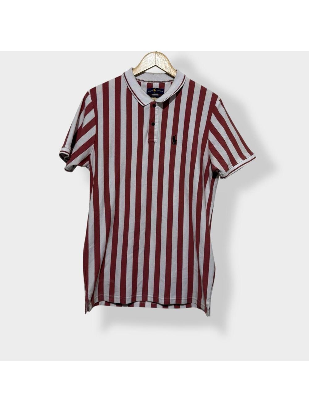 Ralph Lauren Custom Fit Polo Shirt Red White Stripe XXL Men’s